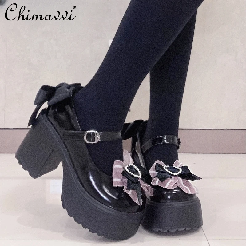 

Mine Series Mass-Produced Bow Hot Girl Platform Shoes Japanese Lolita Style Bowknow Leather Pumps Cute Girls Rojita High Heels