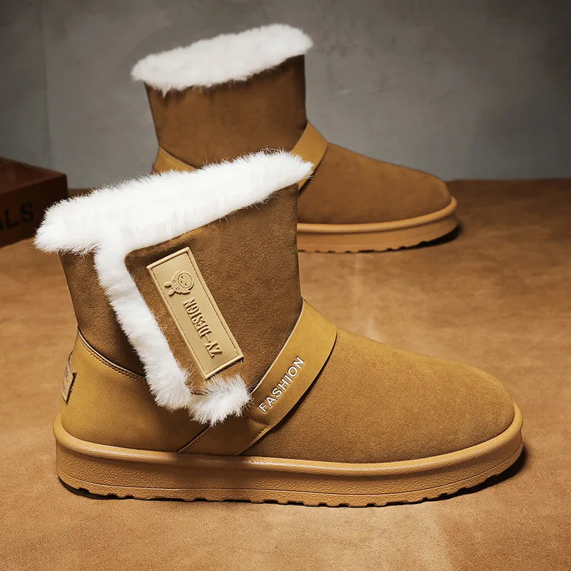 

Suede Winter Boots Men Slip On Plushed Warmed Boots For Men Comfy Anti-Slip Snow Boots Man Cotton Shoes botas para hombre