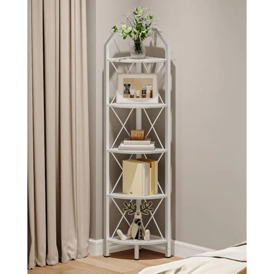 

Угловая полка в индустриальном стиле, угловой книжный стеллаж 59,4 дюйма, угловая подставка для хранения, подставка для растений, витрина, угловой книжный шкаф для спальни и гостиной