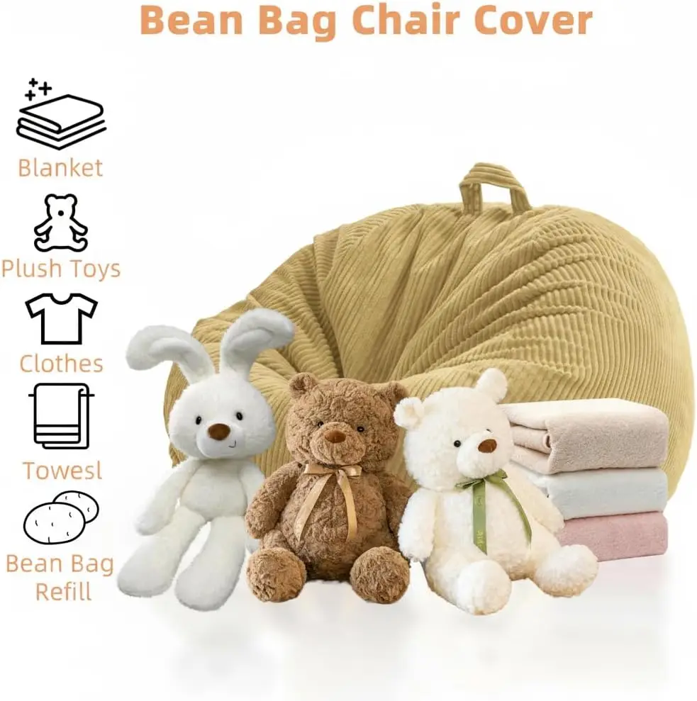 Stuffed Animal Storage Bean Bag Chair Cover (No Filler), Large Toy Storage Organizer & Comfy Kids Sofa Chair for Playroom image 4
