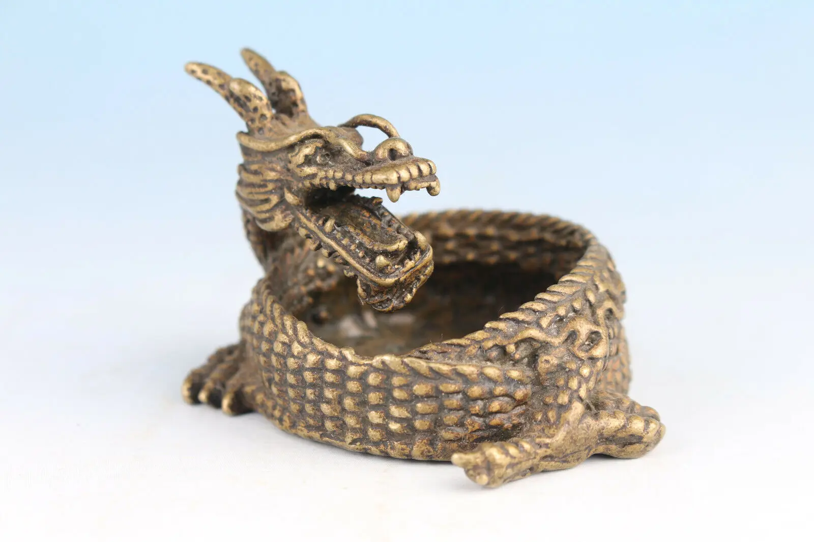 Chinese bronze dragon art statue figure inkstone pot collection