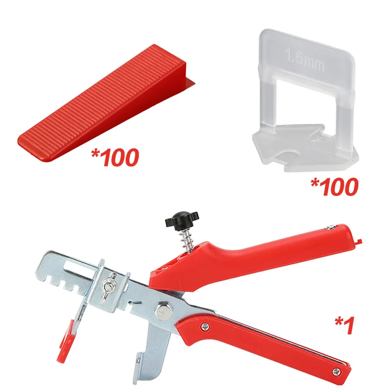 

201pcs tile leveling system 1mm/1.5mm/2mm/2.5mm/3mm 100pcs clips+100pcs Wedges +1piece plier plastic tile spacers tiling tools