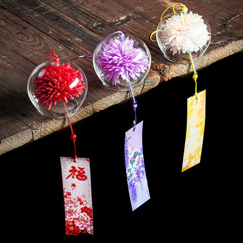 1PC Japanese Wind Bell Japan Wind Chime Handmade Glass Furin Home Spa Kitchen Office Decor Sakura Cherry Blossom Pattern Pendant