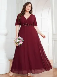 S-7XL Plus Size V Neck Short Sleeve Burgundy Short Sleeve Bridesmaid Dress Floor Standing Maxi Elegant Luxury 4XL5XL Prom Dress