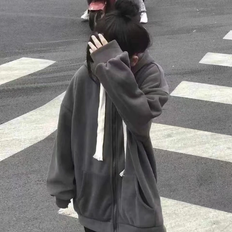 Autumn Winter New Fashion Hoodies Long Sleeve Solid Cardigan Sweatshirts Women's Clothing Zipper Warm Trend Simplicity Chic Tops