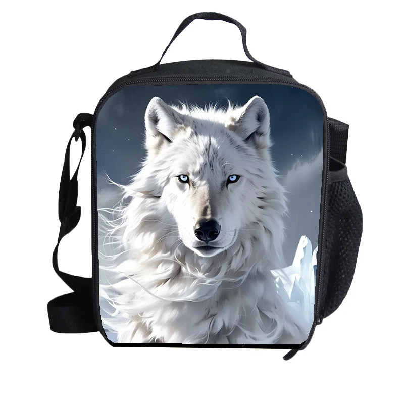 กระเป๋าใส่อาหารกลางวันลายหมาป่าสำหรับเด็ก  แบบเรียบง่าย พกพาสะดวก สะพายข้าง  กระเป๋าเบนโตะ  กระเป๋าปิกนิก  กระเป๋าถือ