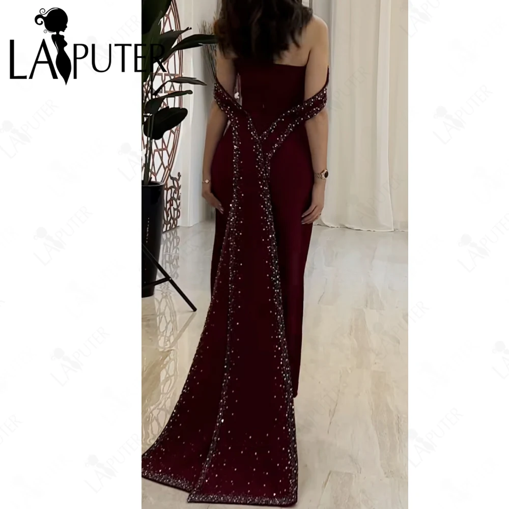 فساتين سهرة كلاريت على طراز الشرق الأوسط فستان حفلة موسيقية من الكريب الثقيل من الخلف مطرز بالخرز فساتين رسمية فاخرة