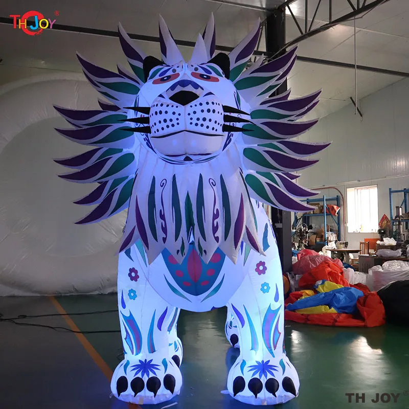 

Fast Air shipping 6m 20ft Tall Giant Multi Colourful Inflatable Lion Animal Cartoon With Led Light For Party And Advertising