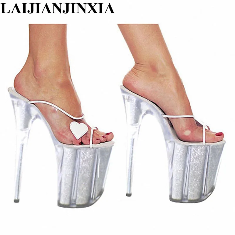 LAIJIANJINXIA Nouveau 20CM/8 pouces PVC Supérieur Mode Sexy même Haut Talon Plateforme ixFemmes Pantoufles Pole Dance Chaussures E-084