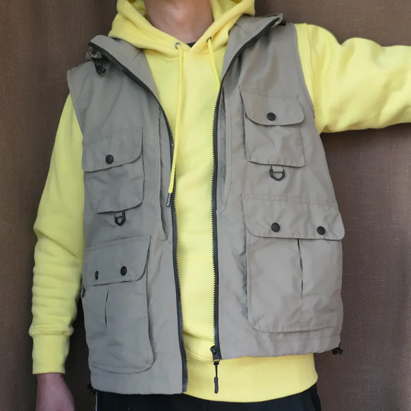 سترات مع قلنسوة متعددة الجيوب للتصوير الفوتوغرافي للرجال والنساء صدرية للصحفيين أدوات سترة متطوعة زي عمل سريع الجفاف لصيد الأسماك #6