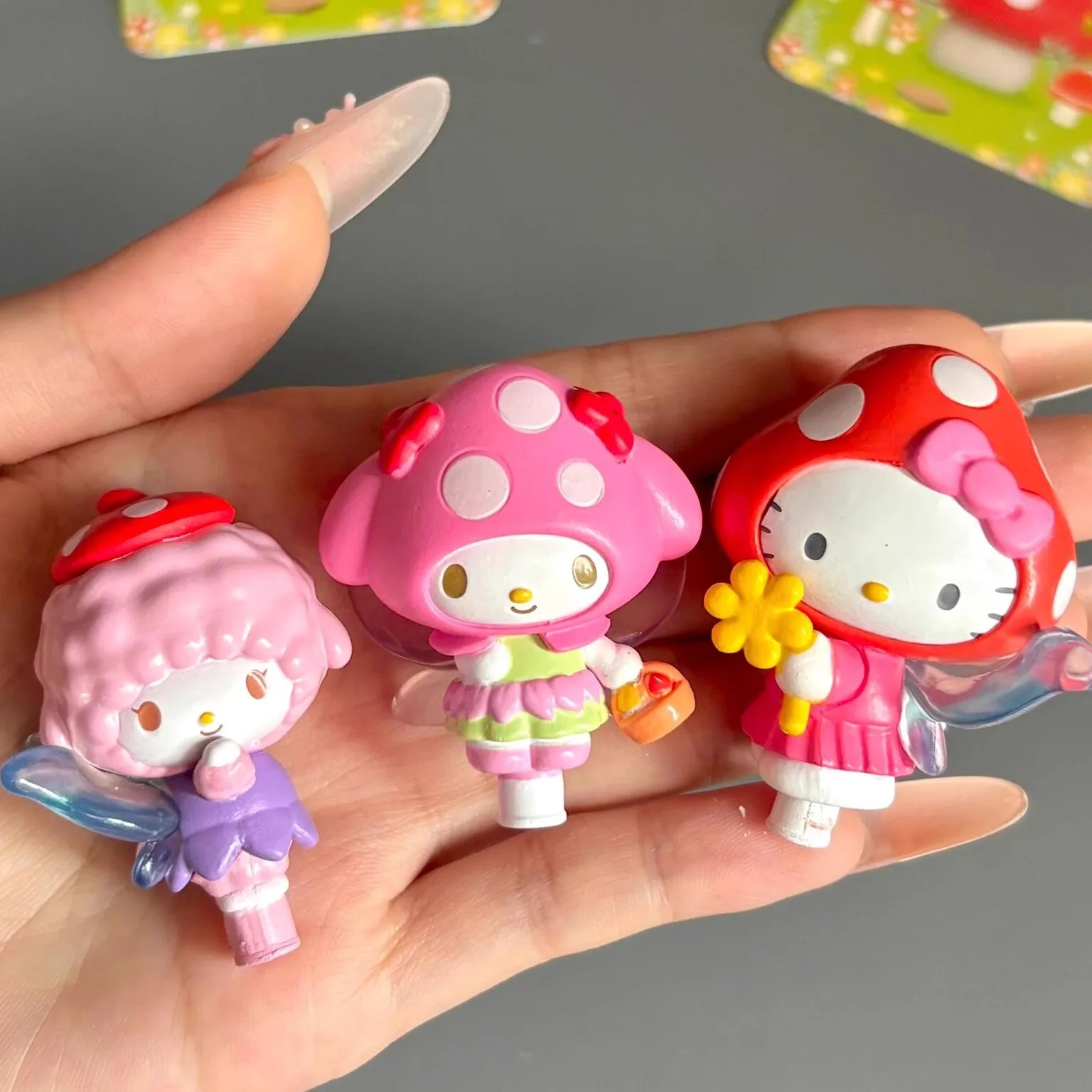 

Sanrio Characters Mushroom Fairy Series Hellokitty Kuromi Melody Cinnamoroll Pom Pom Purin Anime Figure Blind Box Model Toy Gift