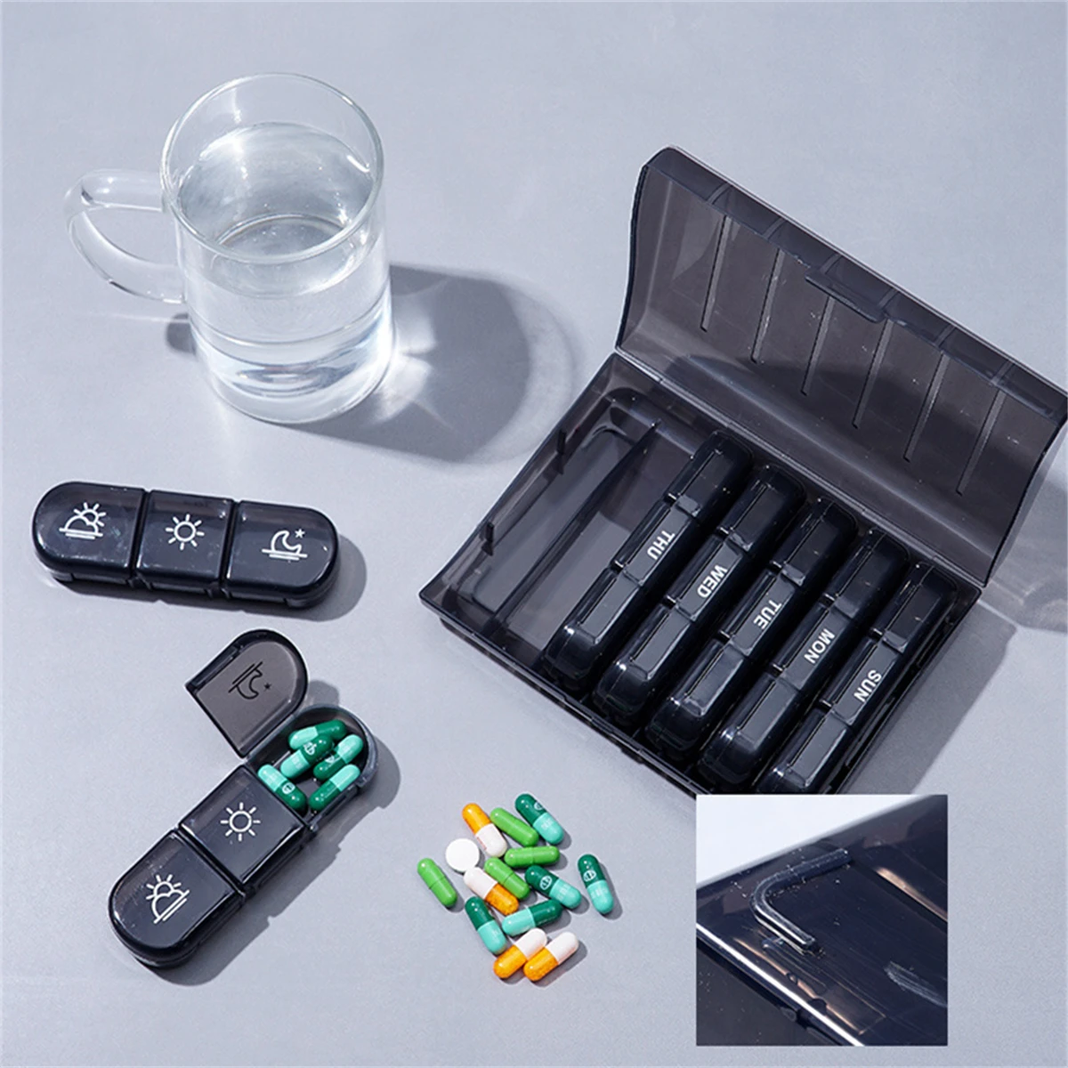 Rainbow 7 Days Pill Box Organizer Plastic Storage Box Container Portable Medicine Pill\'s Case Weekly First Aid Kit for Table-LJX