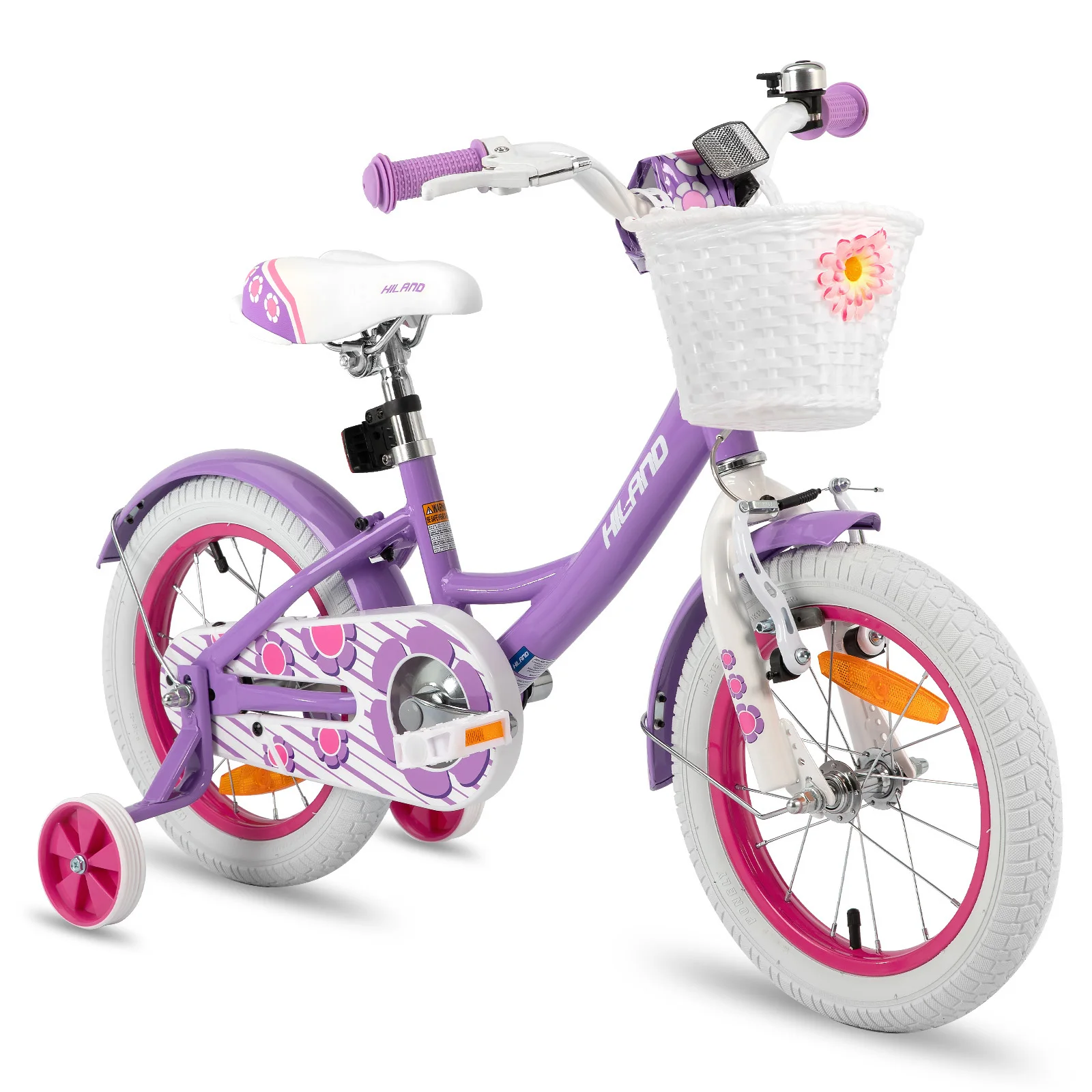 HILAND meisjesfiets voor peuters en kinderen van 2-7 jaar oud, 12 14 16 inch kinderfiets voor meisjes met zijwieltjesmand, wit