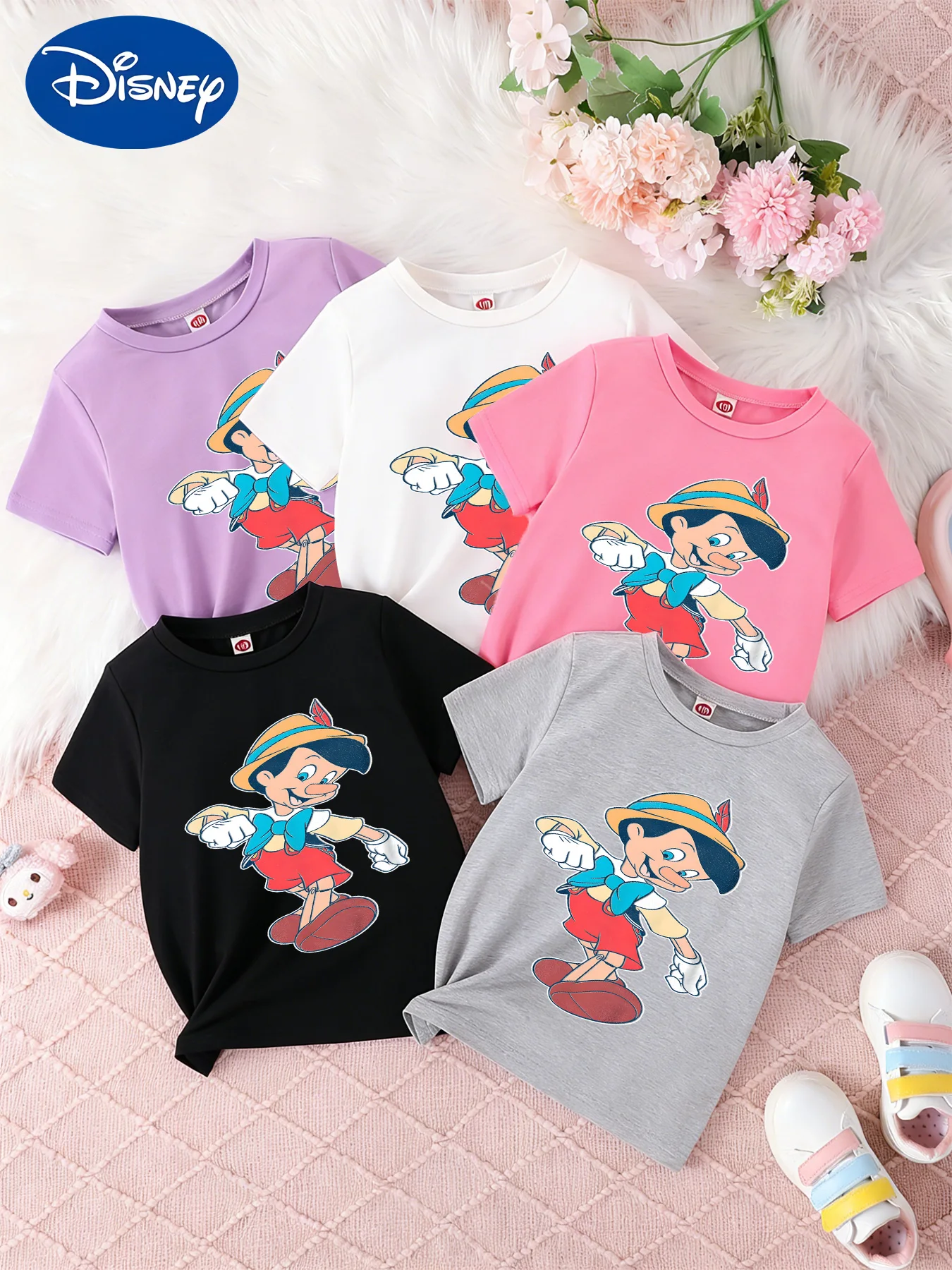 

Свободная, дышащая футболка с короткими рукавами для мальчиков и девочек, с изображением Диснеевского Пиноккио, повседневная, короткая.