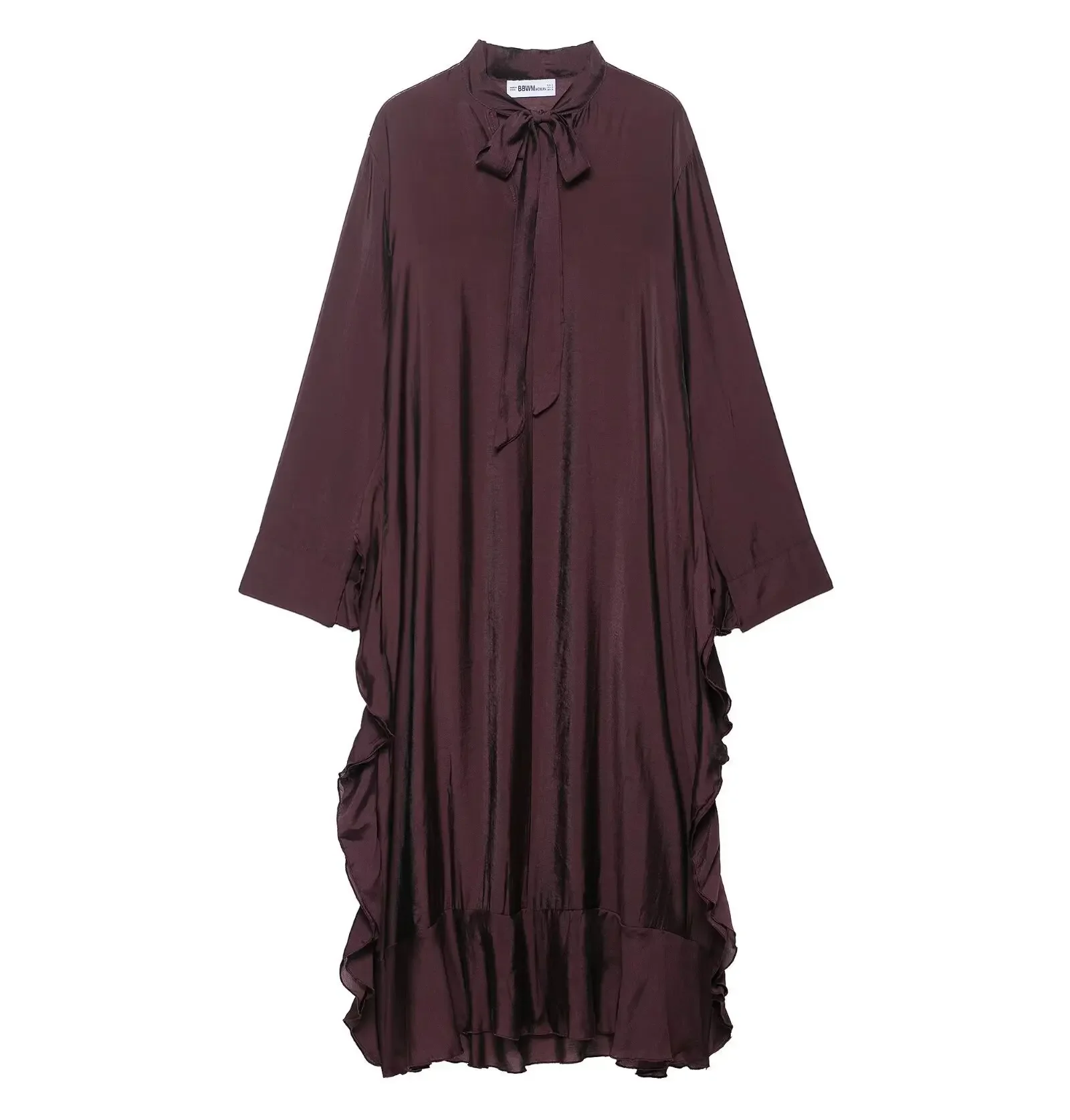 

Women Elegant Batwing Sleeve Buttons Party Dresses Autumn Summer Lady Robes Dress Loose V-neck Lace Up Ruffles Long Dress