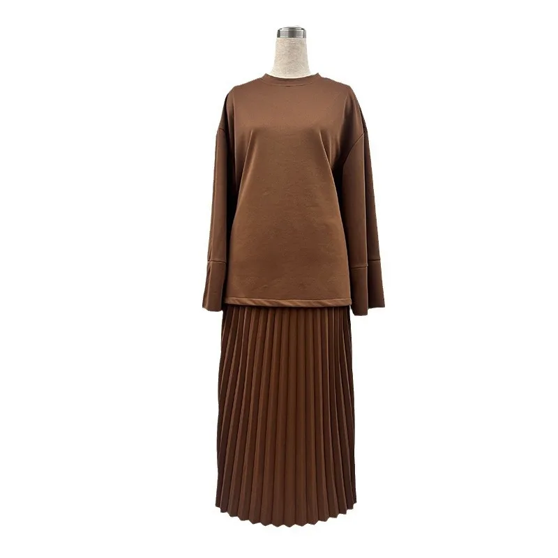 2025年秋 欧米風 ラウンドネック ルーズ カジュアルトップス ヴィンテージスタイル スカートセット レディース