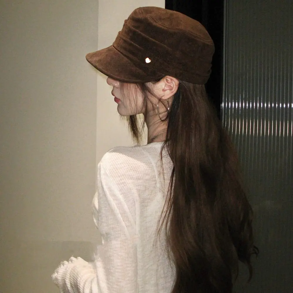

Fashion Korean Style Suede Equestrian Hat Chamois Newsboy Cap Flat Cap Flattop Vintage Retro Painter Hat Travel