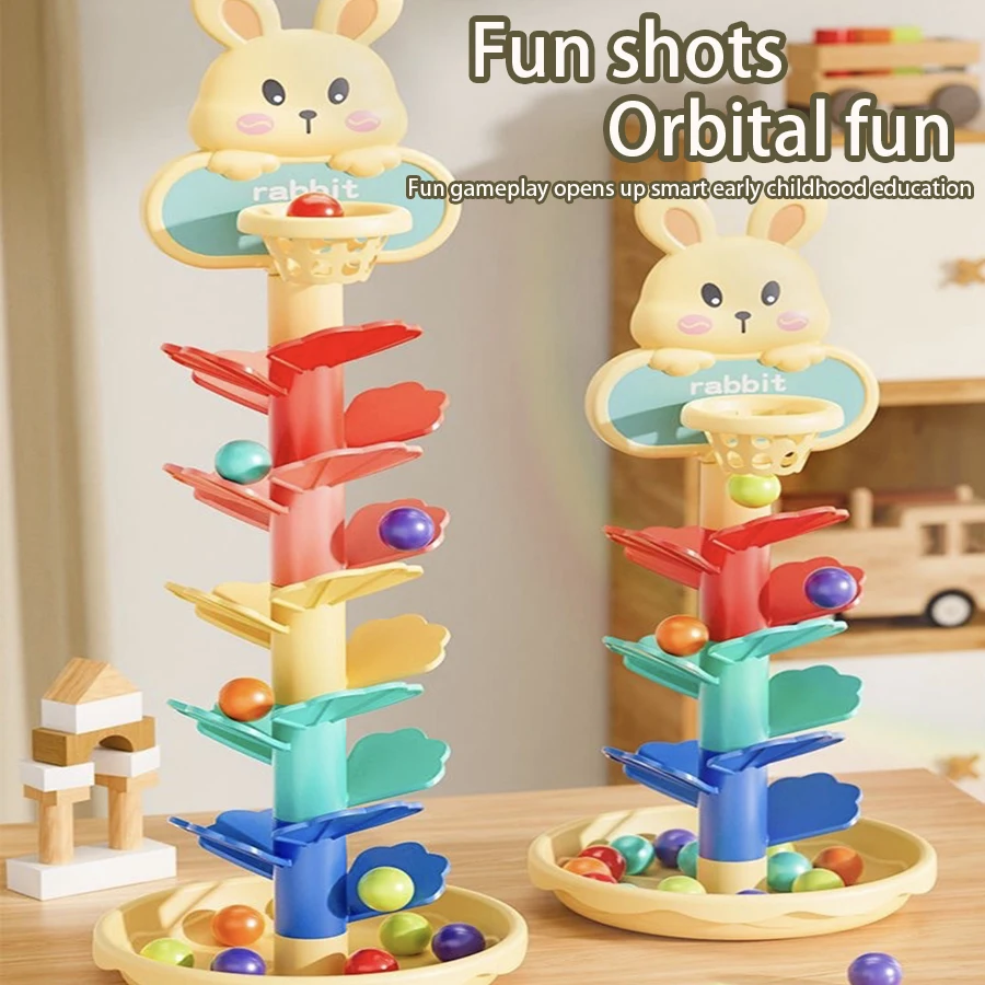 Tour de jeu Montessori pour bébé avec boules roulantes, jeu éducatif pour bébé, circuit d'empilage rotatif, jouets de développement pour bébé