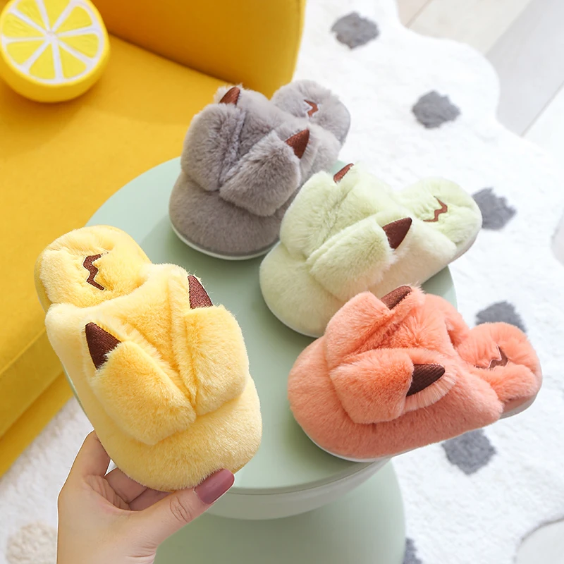

Kids'Slippers Fashion Winter Comfort Flat Shoes For Children Anti-slip Thick Bottom Warm Home Slipper Yellow Gray Size 24-45