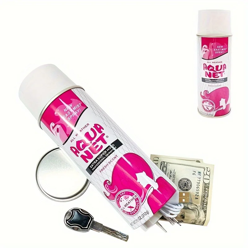 Aquanet Spray Diversion Safe Stash Can com saco à prova de cheiro de qualidade alimentar com compartimento oculto para chaves, dinheiro e objetos de valor