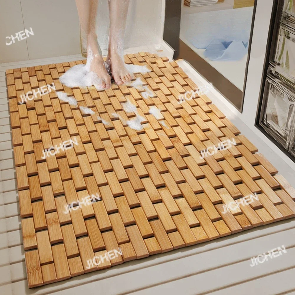 

ZQ Foldable Bamboo Bath Mat Bathroom Runner Rugs Floor Carpet Wood Shower Bathtub Waterproof Non Slip Accessories Easy To Clean