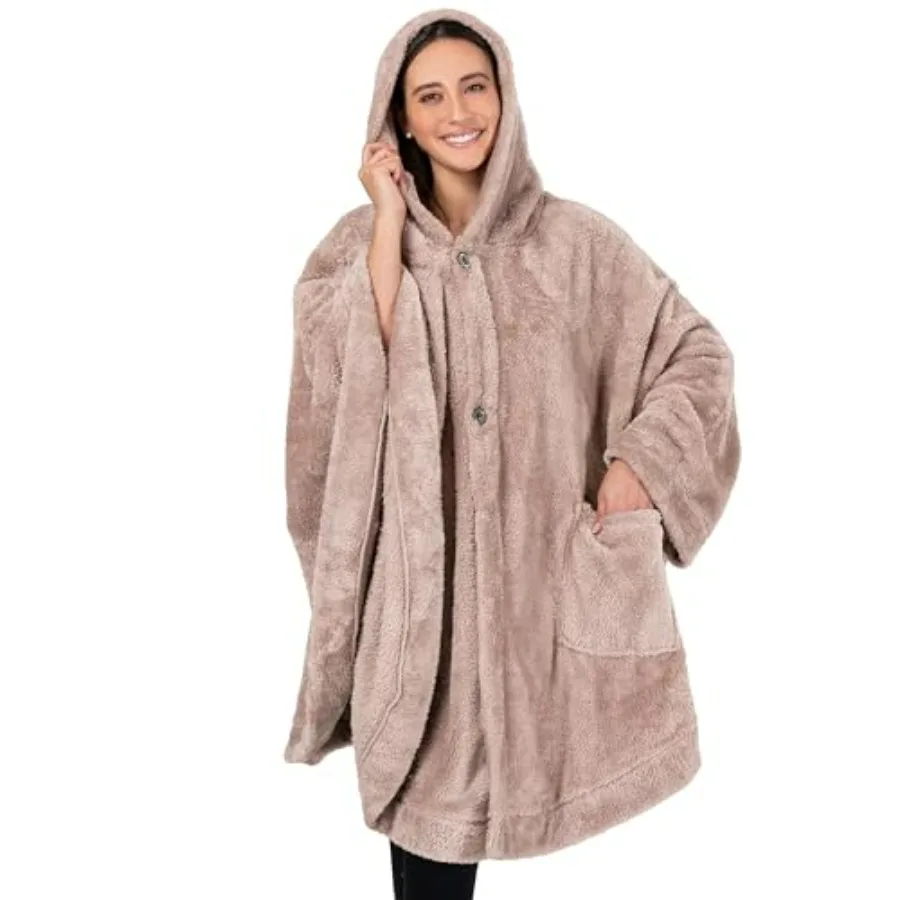 

PAVILIA Angel Wrap Hooded Blanket Poncho, Wearable Blanket Throw Wrap Poncho for Women Adult, Cozy Fluffy Sherpa Shawl Cape