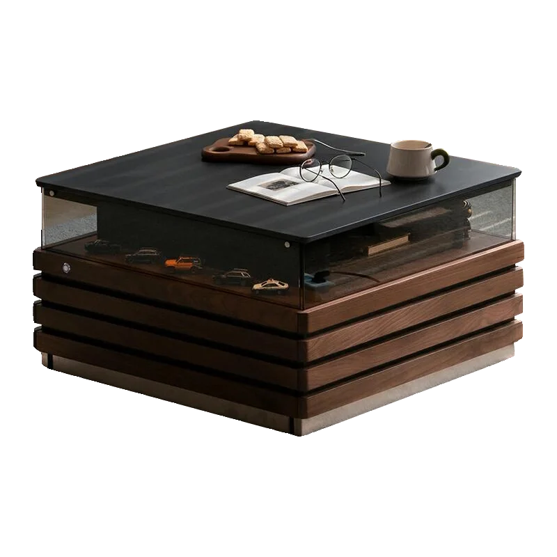 

Solid wood coffee table simple retro small apartment living room minimalist square tea table walnut rock slab sofa side table