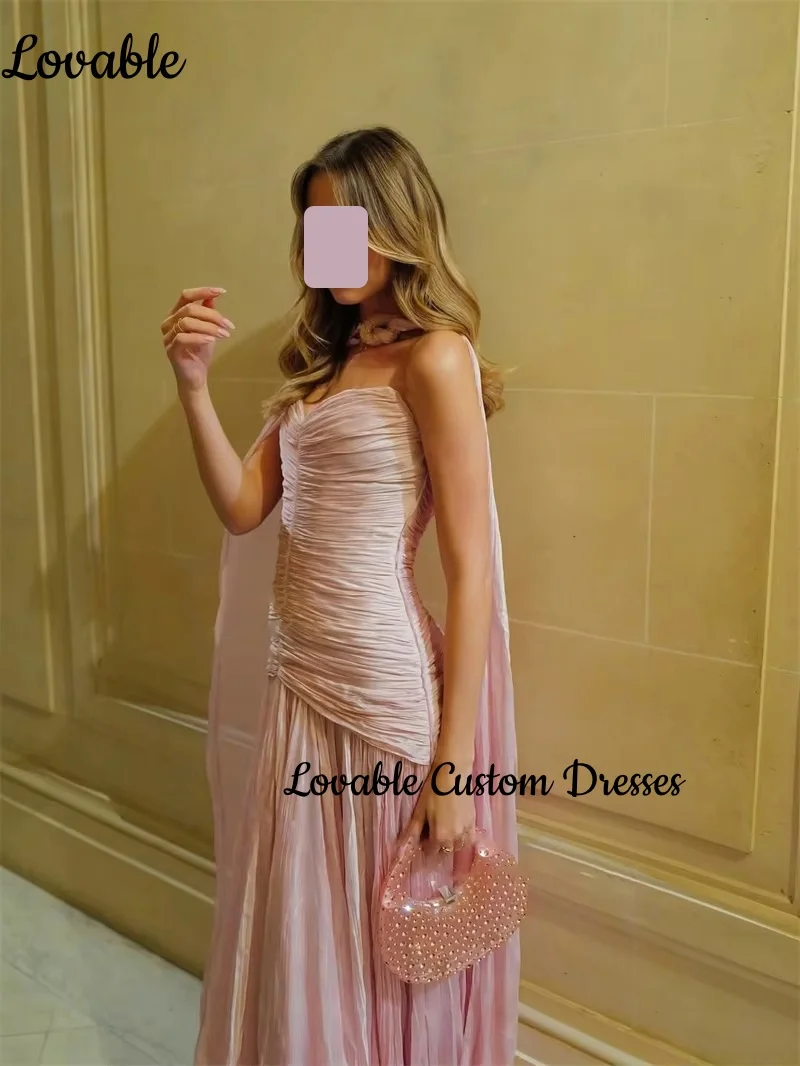 Personalizar vestido de noite coluna rosa mangas compridas querida vestido de festa de casamento até o chão plissado zíper até vestidos formais