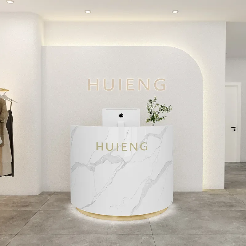 Curved Front Desk Reception Counter for Beauty Salon Clothing Store Bar Small Checkout Page Welcome Consultation Service