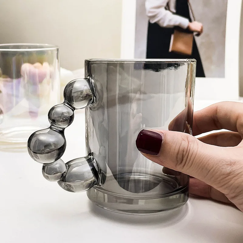 

Минималистичная стеклянная кружка с сахарной ручкой из боярышника, кофейная чашка жемчужного цвета, чашка Fairy Bubble