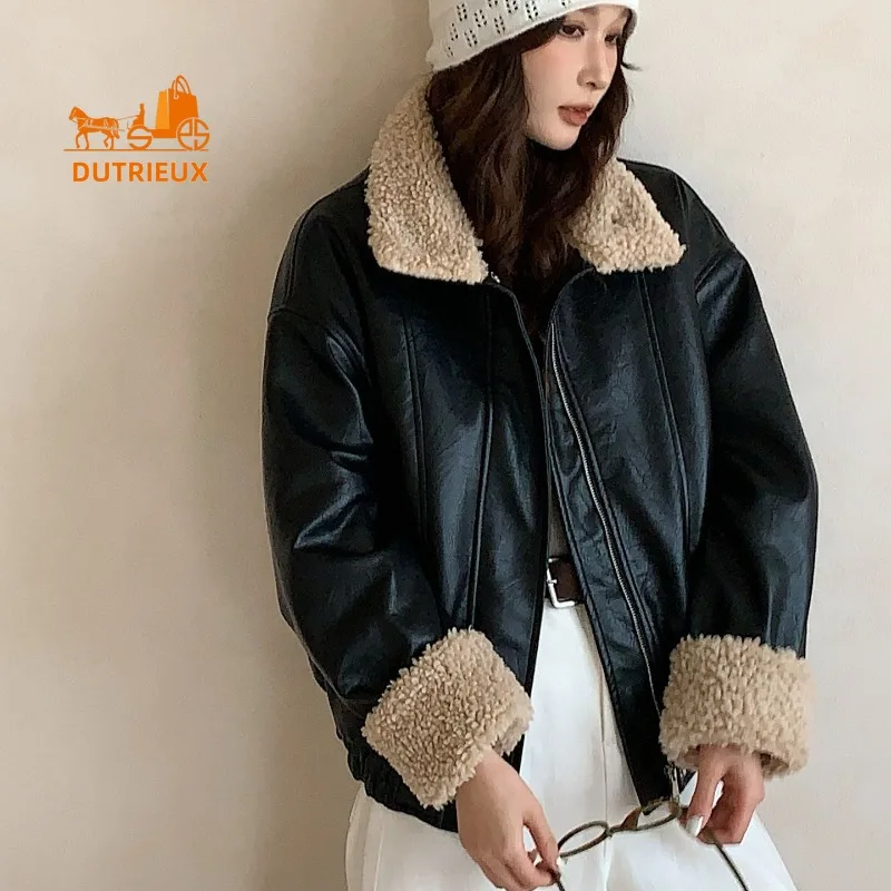 

2025 New Spring and Autumn Women's Thick Lambswool Real Leather Coat, Sturdy and Warm 100% Genuine Leather Coat for Women