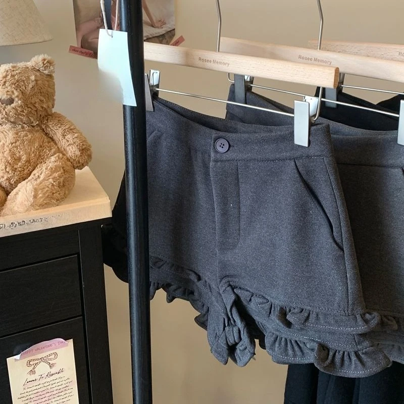 High Waist Black Wide Leg Short Pants Women's Casual Trousers Korean Style A- Line Shorts Solid Japanese Style Fashion Shorts