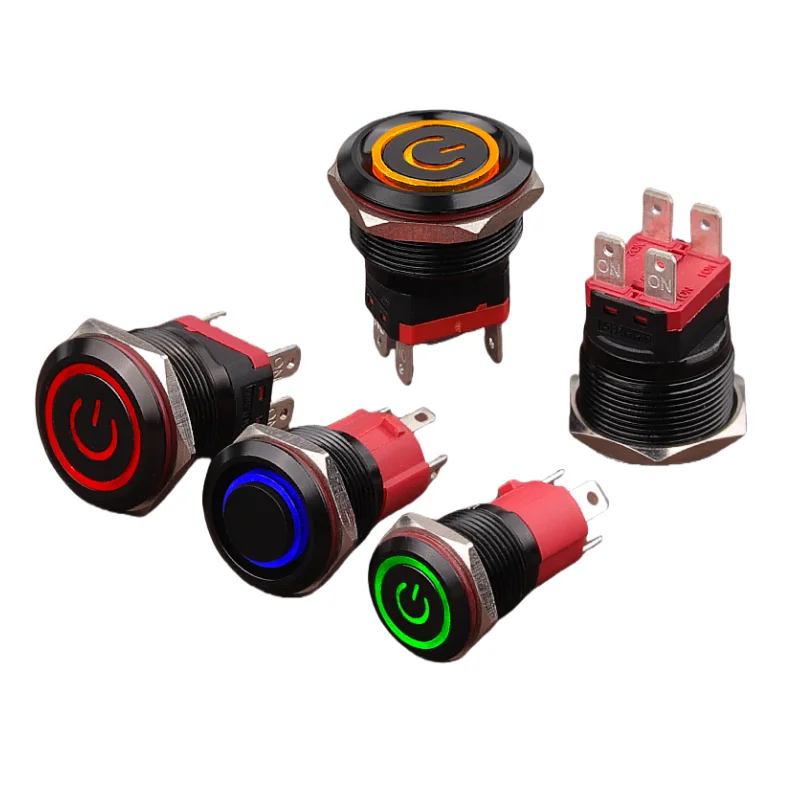 16 19 22 25MM High Current Switch, Oxidized Black Finish, Reset Self-locking Power Start Waterproof Switch
