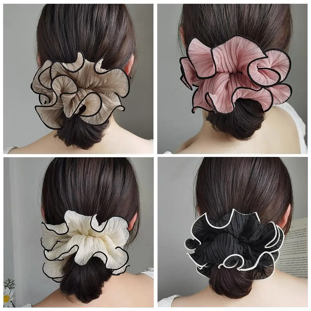 Pleated Colonic Scrunchie Style Exaggerated Temperament Headband Ponytail Tied Hair Band Chiffon Crisp Women Girls Hair Pin