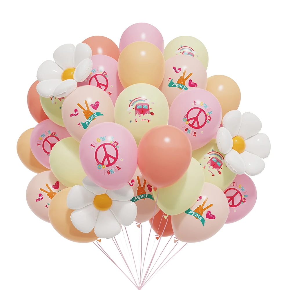 

28pcs/set Groovy Retro Hippie Balloons 12in Rainbow Flower Peace Printed Latex Balloon Daisy Foil Ball Boho Birthday Party Decor
