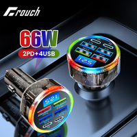 66W 6 Ports Car Charger Fast Charging QC3.0 4USB 2PD Car Phone Charger Adapter For iPhone Samsung Huawei Xiaomi
