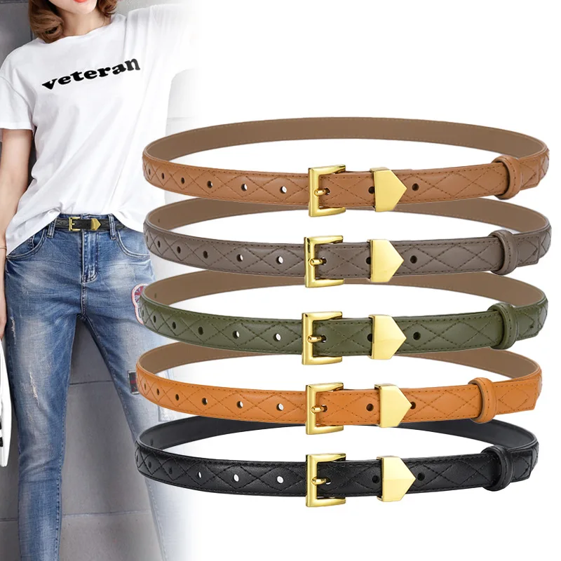 Vintage Cowhide Women's Belt Personality Fashion Dress Slim Belt Designer High Quality Belt Metal Needle Buckle Jeans Waistband