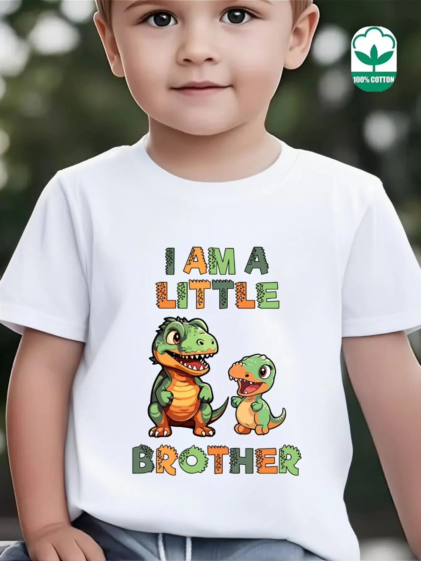 Lovely Little Brother Dinosaur Animal Text Graphic Family Matching T Shirts Boys Girls Parent Child Daily Wear Cotton Tops