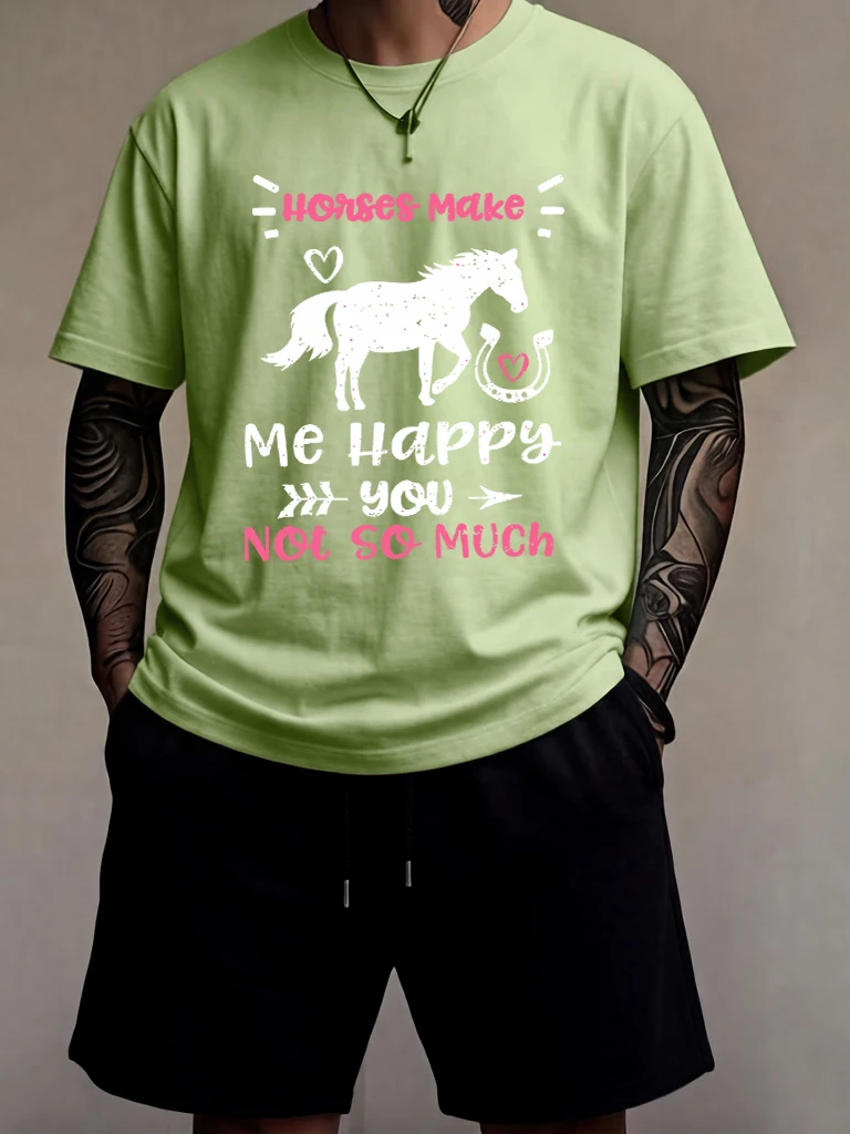 

Horses Make Me Happy Printed Male Jogging Summer Sportpants Casual Classic Short 2 Piece Set Cotton Simple All-Match Sportswear