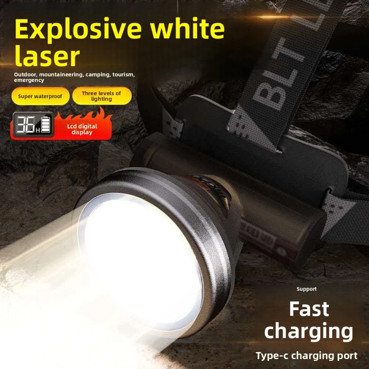 

Powerful COB Headlamp Type-c/USB Rechargeable Head Flashlight Built-in Battery Outdoor Fishing Camping Lantern Waterproof Torch