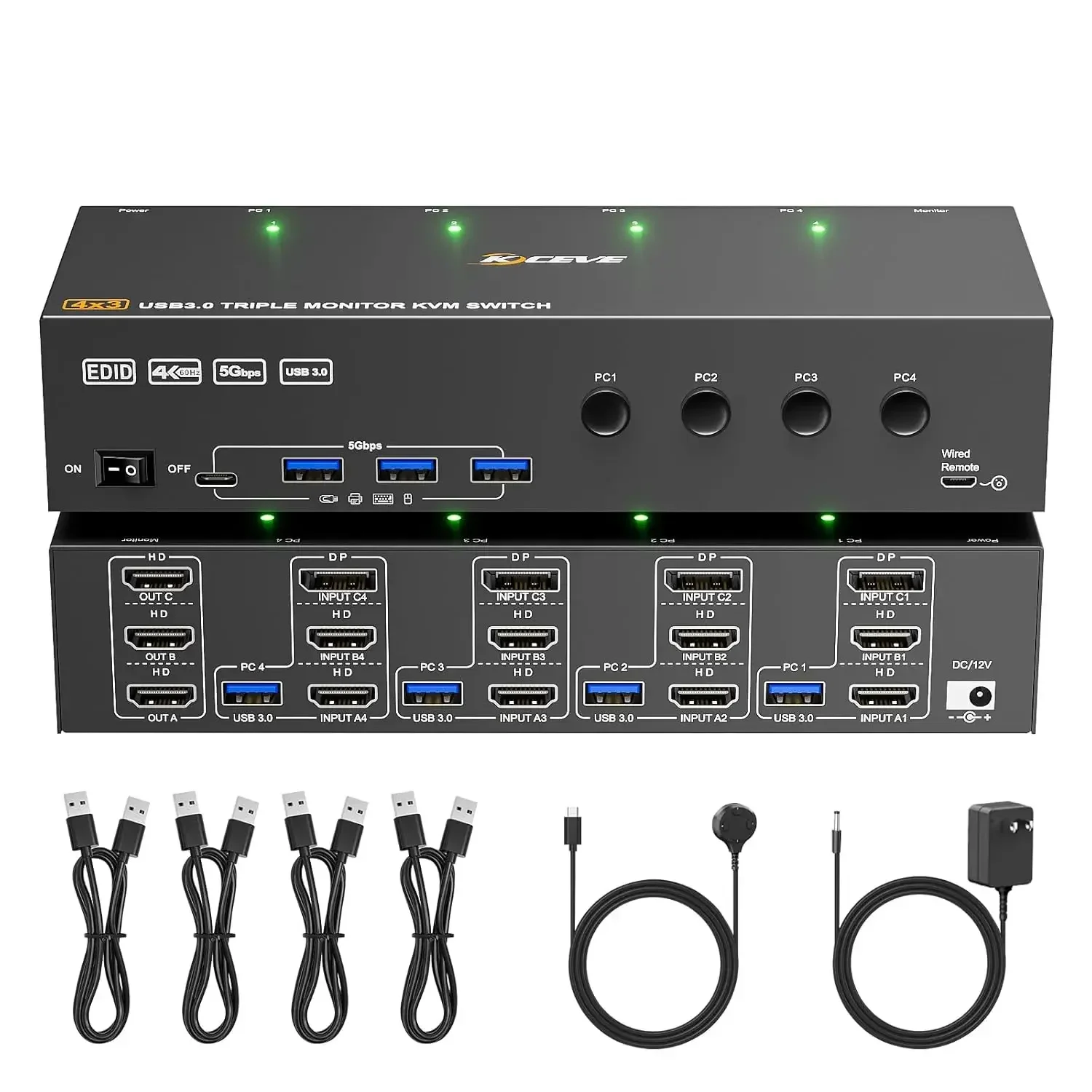 KVM Switch 3 Monitors 4 Computers 4K@60Hz,EDID Simulation,HDMI Displayport KVM Switch Triple Monitor for 4 PC Share 3 Monitor