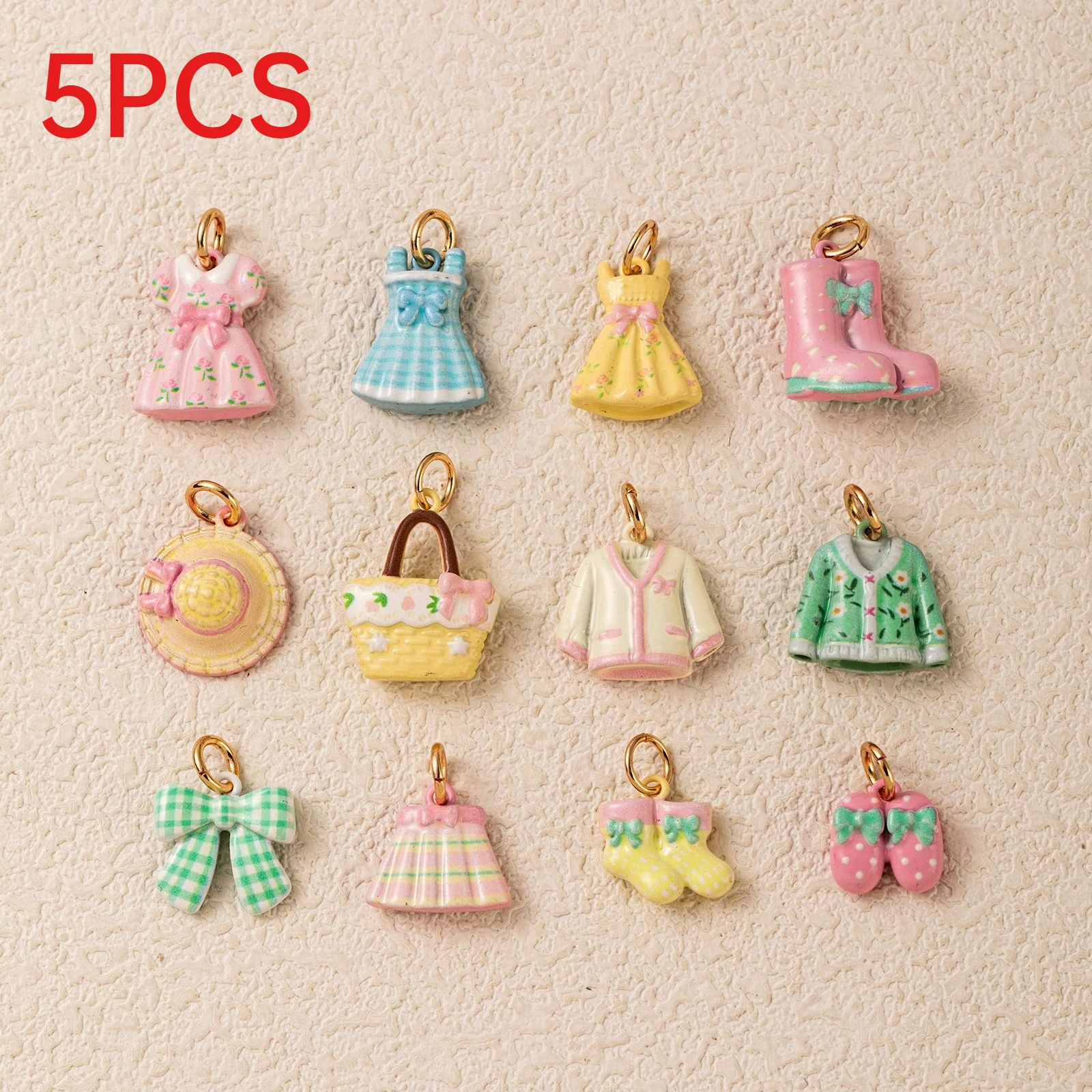 5Pcs Aesthetic Pastel Mini Clothes Charms Dress Sweater Boots Bag Slippers Enamel Pendants DIY Necklace Accessories