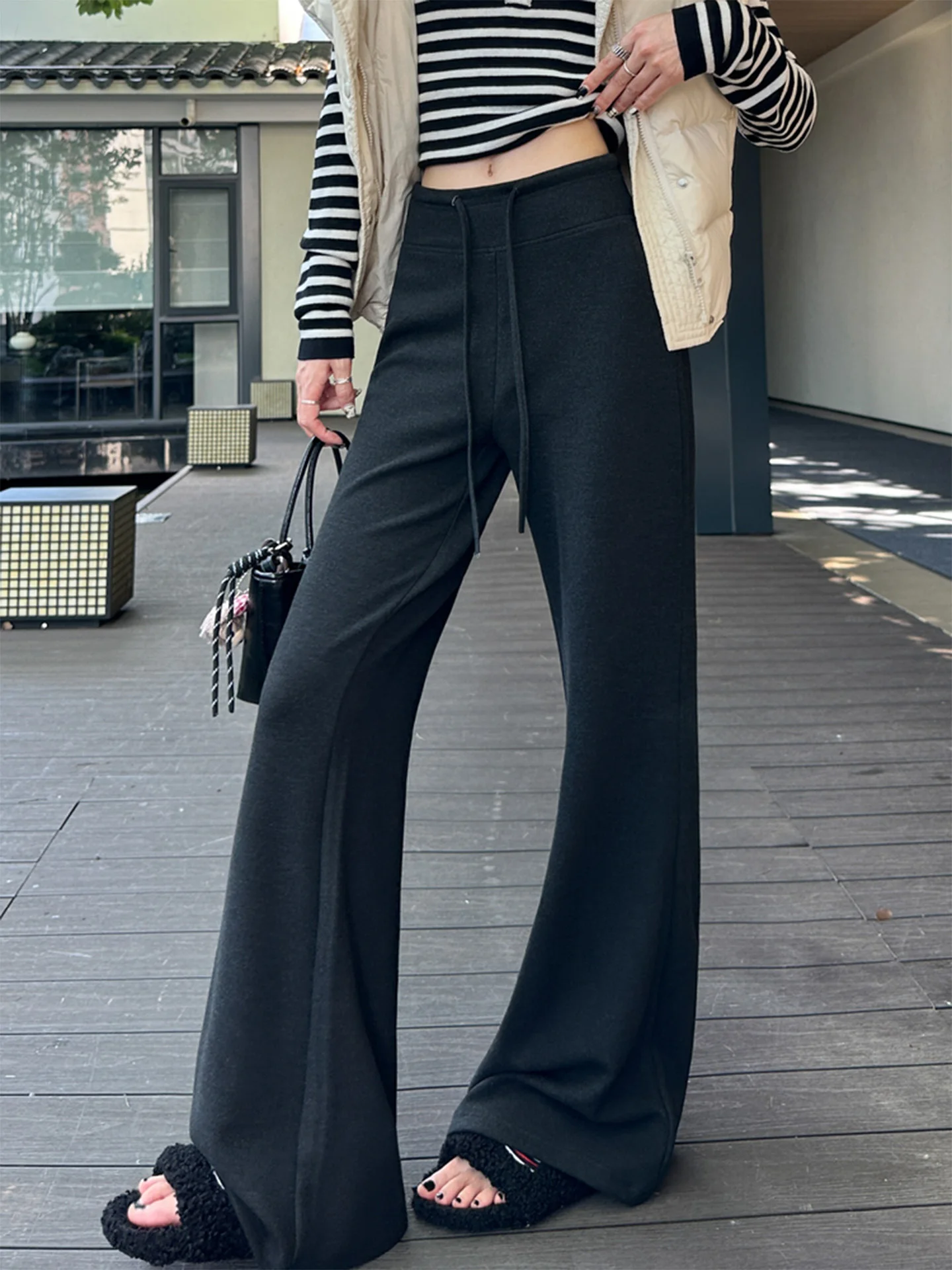 กางเกงโยคะทรงเข้ารูปเอวสูง ผ้าอะซิเตทผสมขนสัตว์ สำหรับผู้หญิง ฤดูใบไม้ร่วง ฤดูหนาว บุซับใน ขาเต่อ ความยาวระดับข้อเท้า กางเกงกีฬา