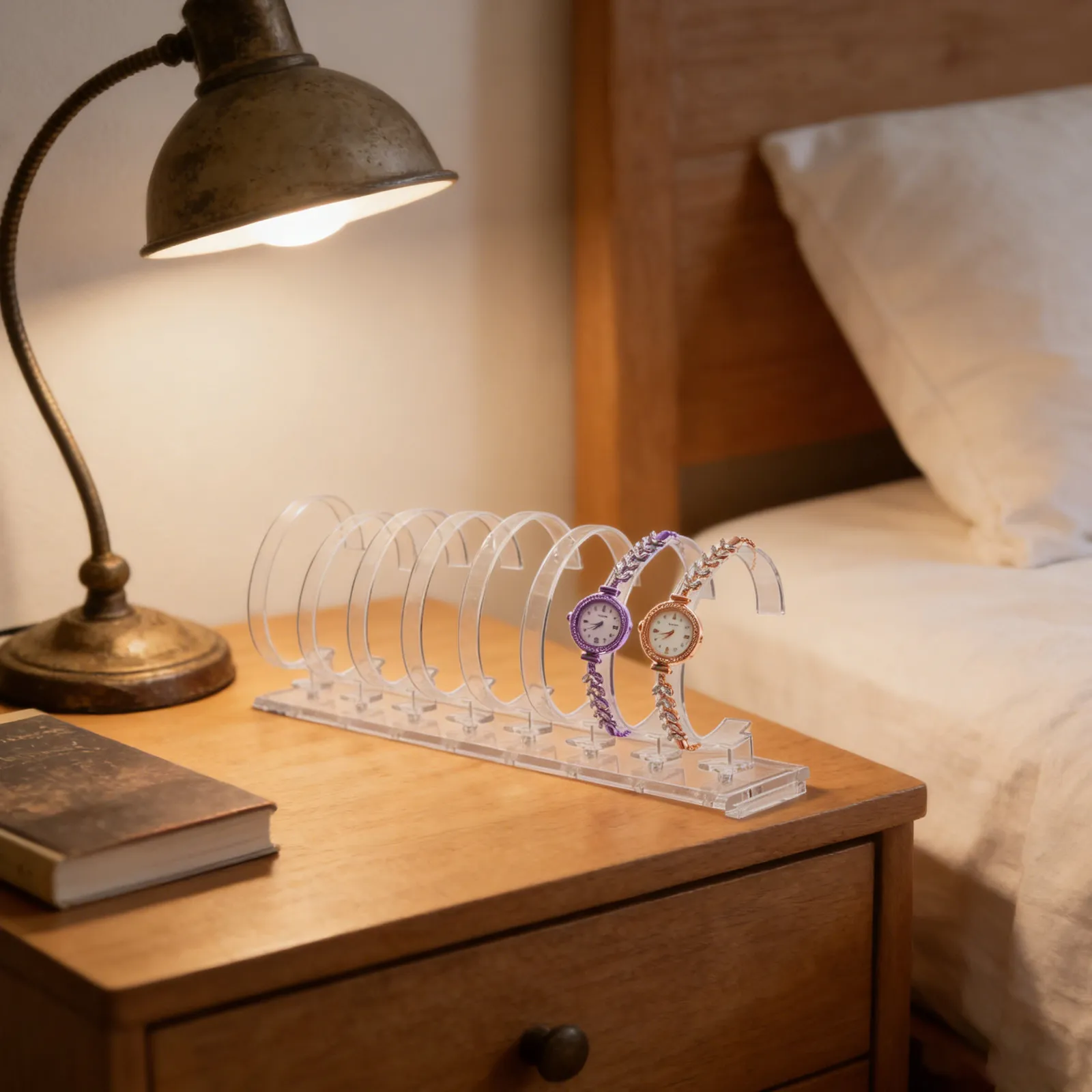 8-Position Clear Watch Display Stand Acrylic Transparent Organizer Rack for Wrist Jewelry Store Showcase Holder Home Storage