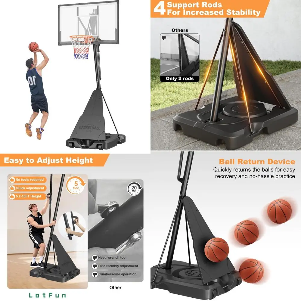 

Outdoor Basketball Hoop with 44" Shatterproof Backboard, Adjustable 5-10ft Height, Regulation Crank Goal System
