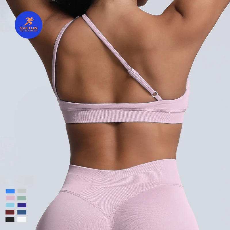 SVETLIN High Quality EU US Size Women Active Wear Tops New High-Elasticity Nylon Sports One-Shoulder Yoga Bra for Women