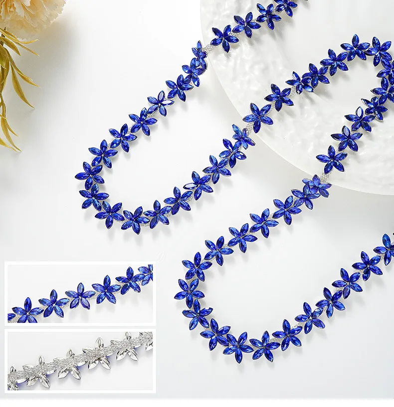 10 Yards Strasskette Kristalldiamant DIY Bastelzubehör Blumenförmiges Strassband Nähzubehör Geschenke Dekoration – Detail 7