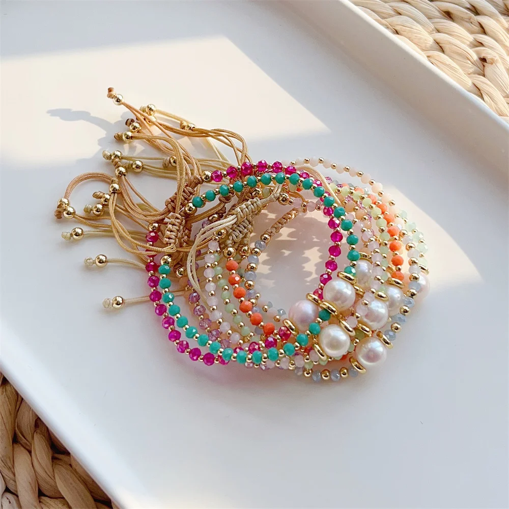 Herlook Faceted Crystal Beaded Bracelet for Women Fashion Natural Pearl Bracelets Jewelry Pulseras Femme Y2K Accessories