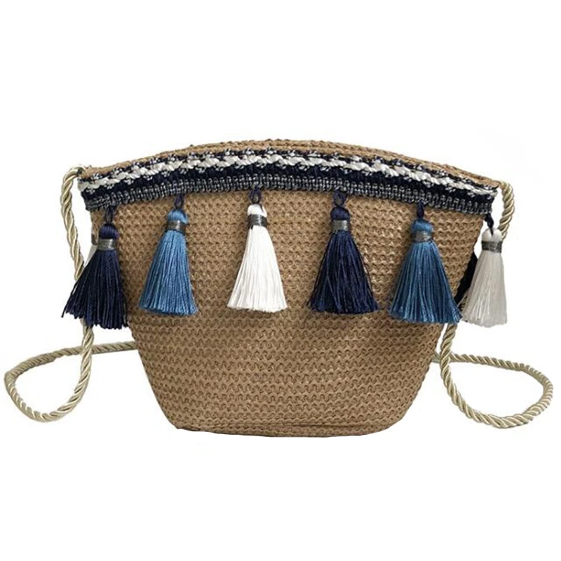 Rattan Tassel Coin Purse para Mulheres, Diagonal Crossbody Bag