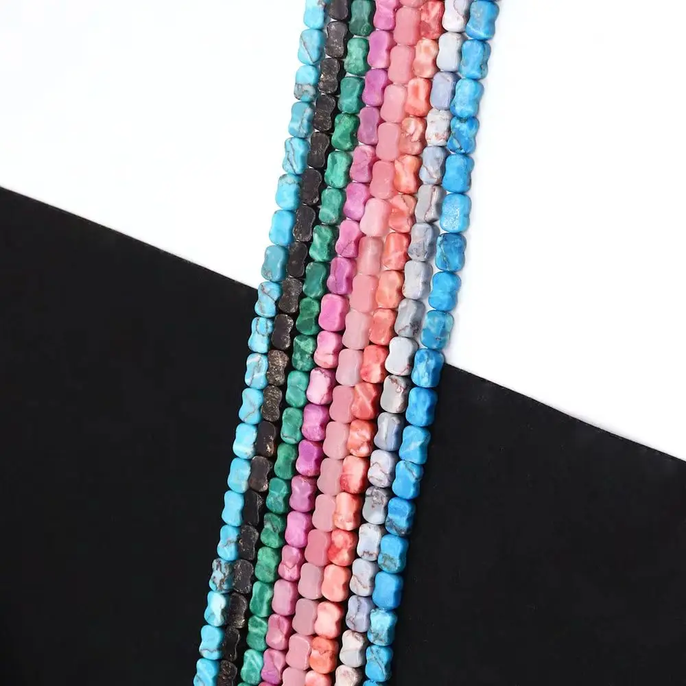 Vintage Flat Bone-shaped Imperial Stone Bead 6x8mm Polished Dyed Semi-precious Stone Straight-hole Loose Bead Accessory 1strand
